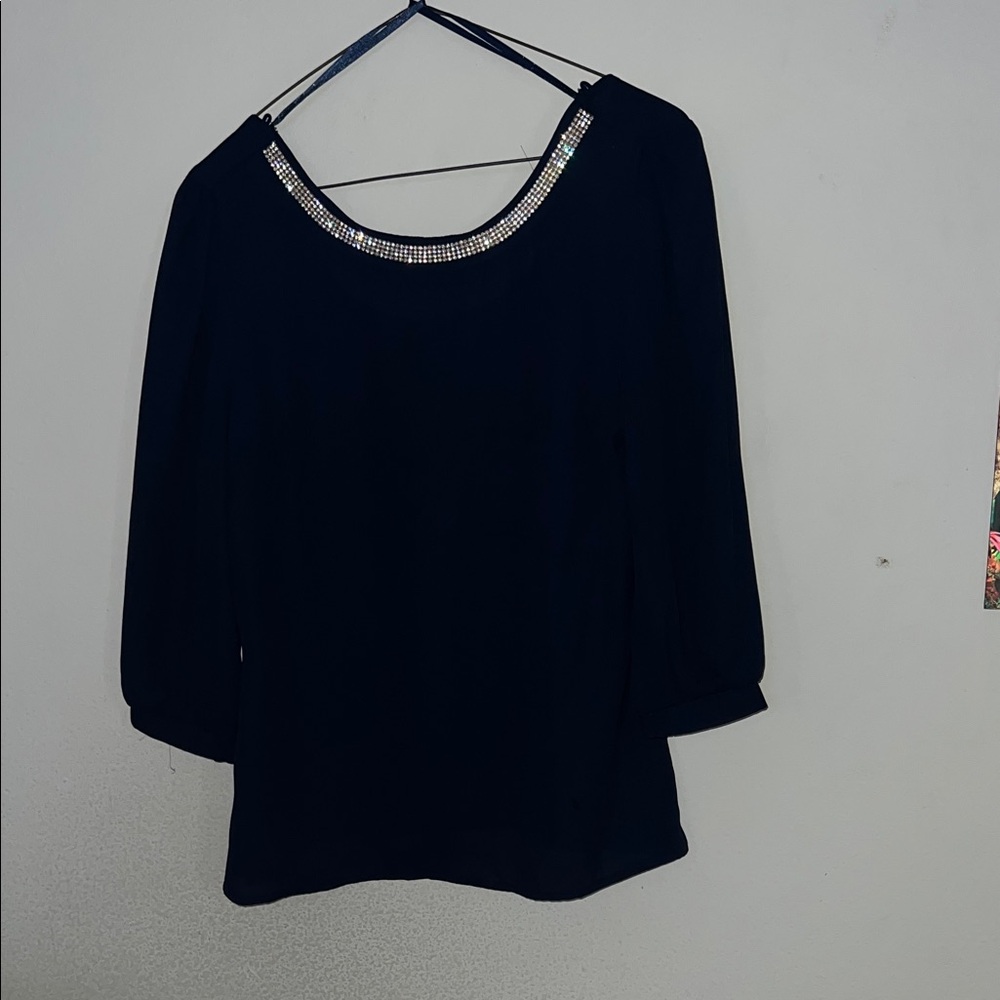 Forever Young Black Blouse with Sparkling Neckline